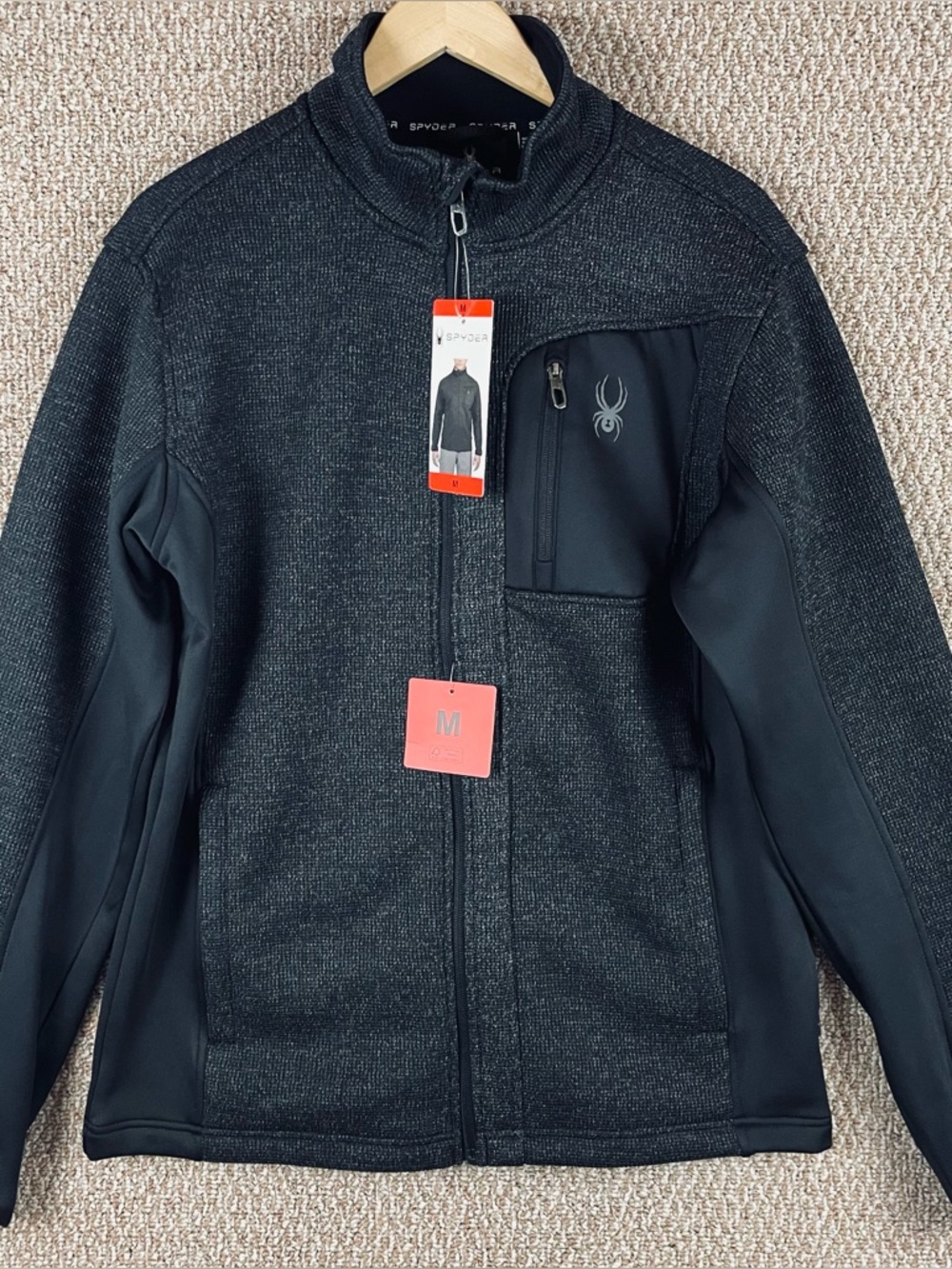 Spyder Core Sweater Jacket Men’s Medium Full Zip Black Knit Gorpcore NWT T339